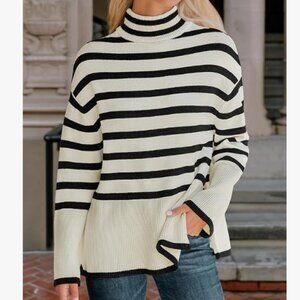 Women's Loose Fit Turtleneck Striped Sweater, Size Small NWT